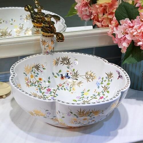 Bathroom Counter Top Wash Basin Cloakroom Hand Painted Vessel Sink bathroom sinks wash basin china