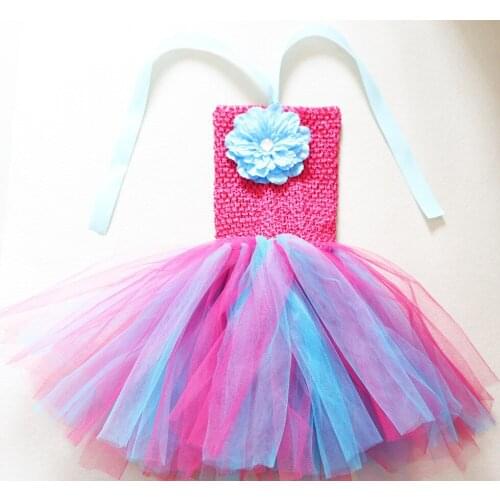 Colorful Girls Crochet Tutu Dress Infant Baby 1Layer 100% Handmade Tulle Tutus with 4" Peony Flower Kids Ballet Party Tutus 1Pcs