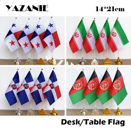 YAZANIE 14*21cm 4PCS Panama Iran Dominican Republic Afghanistan Desk Flag with Plastic Base Small Polyester National Hand Flag