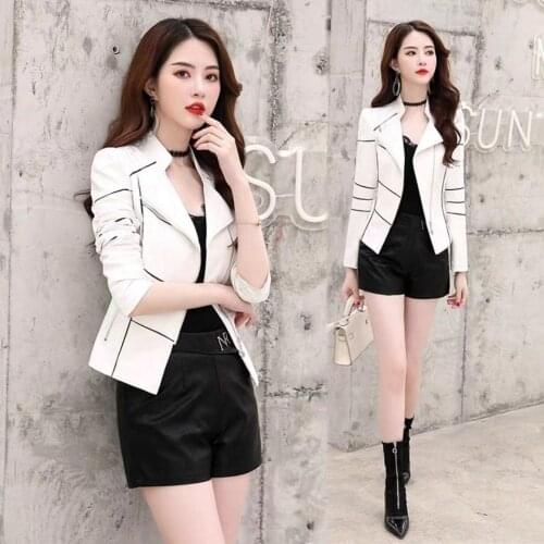 Womens Short 2021 New Spring And Autumn Motorcycle Leather Jacket Slim Clothing Lady Coat