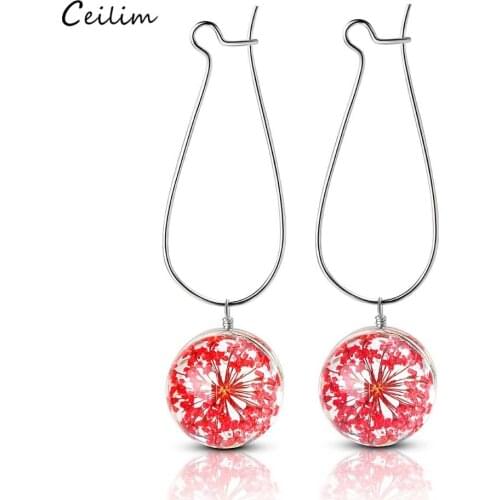 Trendy 2021 Dried Flower Earring for Women Gifts Transparent Glass Ball Dangle Earrings Fashion Colorful Ear Drop Jewelry