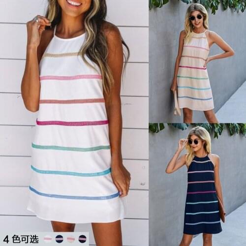 Women Summer Dress 2021 New Ladies Fashion Splicing Rainbow Ribbon Color Stripe Mini Dresses Vestido De Mujer ONYLQ212S5111