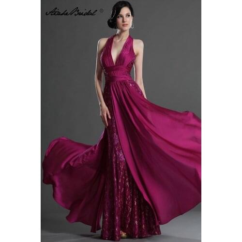 Sexy Formal Womens Dress Gorgeous A Line Halter Backless Chiffon Lace Mother of the Bride Dresses