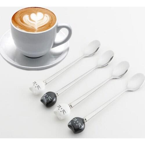 1pc Cartoon Mini Cat 304 Stainless Steel Coffee Spoon Fruit Fork Stirring Spoon Teaspoon Dessert Tea Spoon Tableware