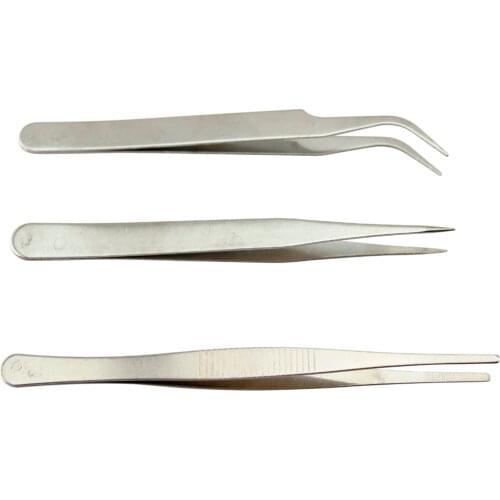 3 pcs Stainless Steel Electronic Tweezers Repair Precision Assembly Set Tool
