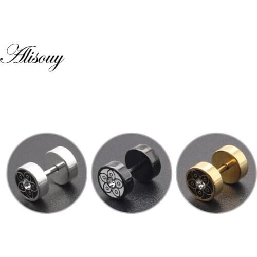 Alisouy 2PC Small color Black Gold Earrings CZ Crystal flower Ear Studs Surgical Steel Helix Earring Accessories for women men