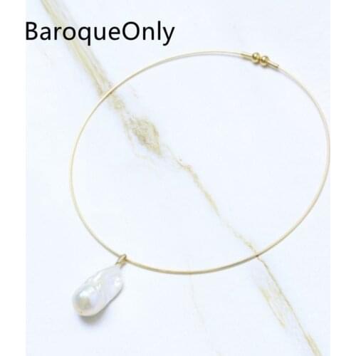 BaroqueOnly One Baroque Big Pearl 25-30mm Pendant Choker High Luster Oyster Shell Freshwater Pearl Simple Style Accessory