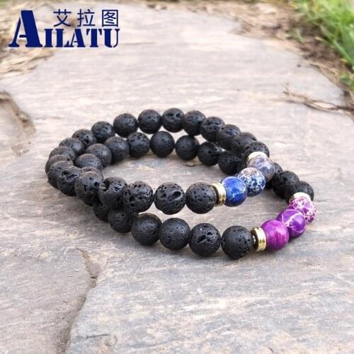Ailatu Couple Lover Jewelry 8mm Lava Stone Sea Sediment Imperial Stone Beads Stretch Energy Yoga Bracelet