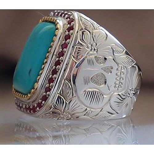 Bohemia Engraving Flower Pattern Stone Ring for Women Men Finger Micro Inlay Tiny Crystal Wide Face Ring Party Club Accessories