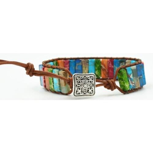 Chakra Bracelet Jewelry Handmade Multi Color Natural Stone Tube Beads Leather Wrap Bracelet Couples Bracelets Creative Gifts