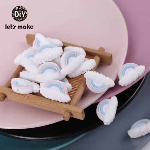 Lets make Silicone Teether Beads 10pcs Rainbow Clouds Food Grade PVC Free DIY Pacifier Chain Baby Products Pendant For Pacifier