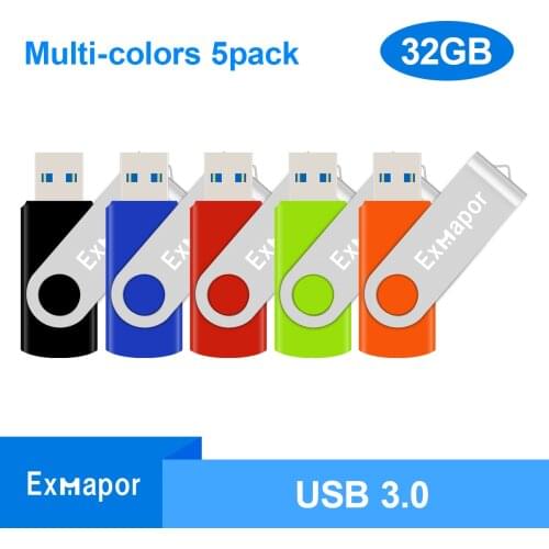 32GB Flash Drive 5 Pack, USB 3.0 Drive 32 GB Faster USB3.0 Exmapor Memory Stick Swivel Thumb Drives Zip Drive for Computer Mac