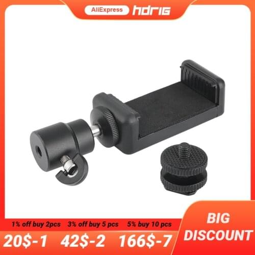 HDRiG Mini 360°rotatable Ball Head Hot Shoe Adapter with Smartphone Clip phone holder For iPhone Samsung Xiaomi Huawei