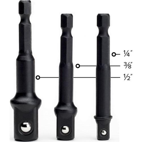 HHO-Impact Grade Socket Adapter/Extension Set | Turns Power Drill Into High Speed Nut Driver | 1/4 inch, 3/8 inch, and 1/2 inc