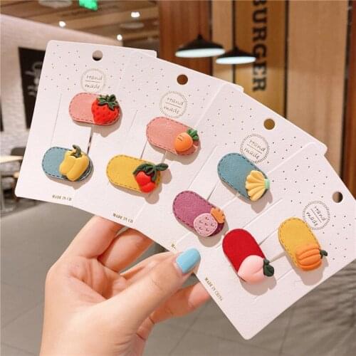 2 Pcs Korean Childrens Cute Colorful Vegetable Fruit BB Clip Headdress Fashion Sweet Girl Baby Barrettes Hair Accessories