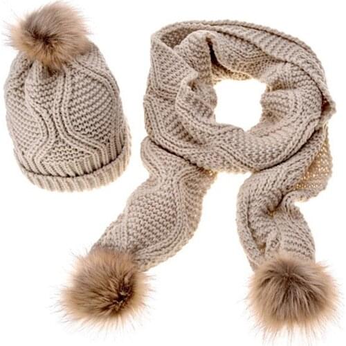 Brand New Two-piece Skullies Beanie Hats With Scarves Womens Wool Knit Scarf Hat Set Women Autumn and Winter Diamond