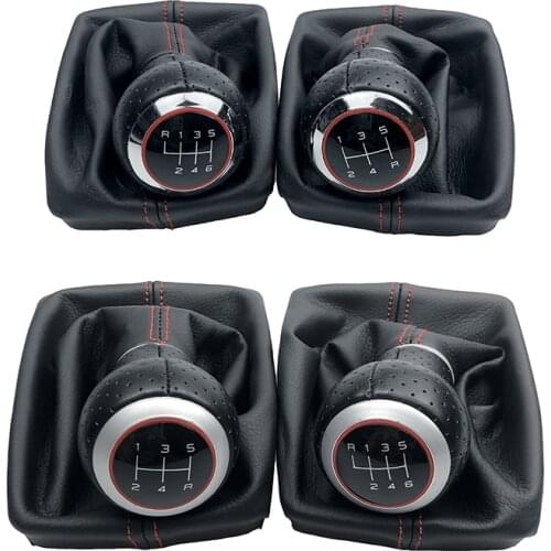 Matte Chrome Red Ring Gear Shift Knob Boot Frame For Audi A4 (2001-2008) B6(2001-2005) A6 C5 (2001) / Seat Exeo(2011) Leon(2000)