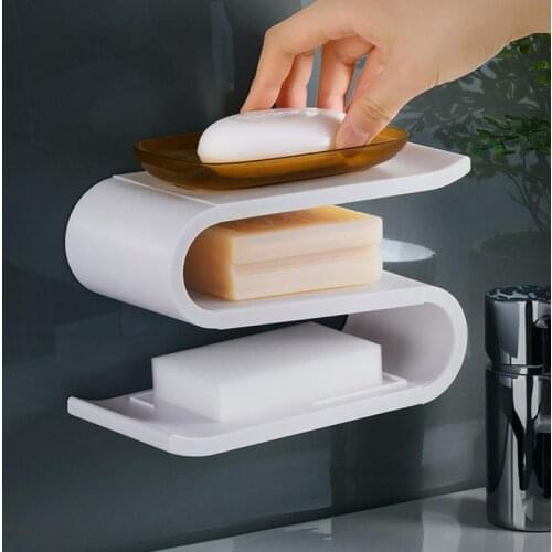 Creative Wall-mounted 3-layer Soap Dish Modern Simple Punch-free Streamline Storage Soap Sponge Drain Rack Bathroom Storage