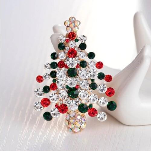 New Exquisite Christmas Tree Rhinestone Brooch Pins For Girls Women Fashion Wedding Jewelry Christmas Gift