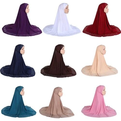 New One Piece Amira Muslim Women Hot Drilling Overhead Hijab Khimar Scarf Pullover Prayer Hat Full Cover Hijabs Worship Service