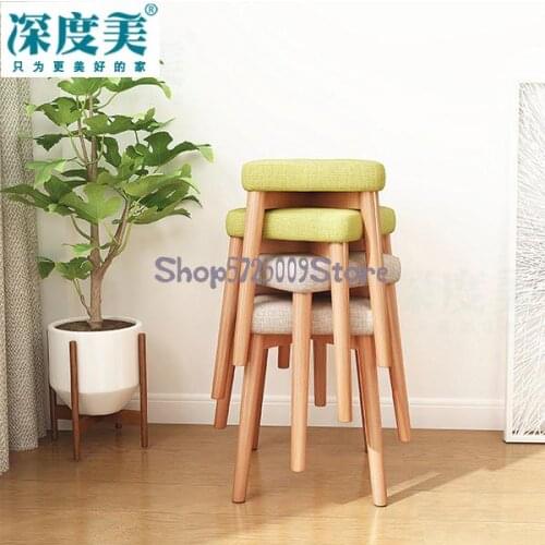 Solid wood dining table stool makeup dressing stool fashion shoe changing stool square stool living room chair fabric small stoo