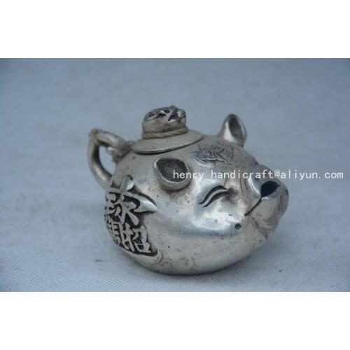 Very rare Qing Dynasty (QianLong1711-1799)silver teapot, pig,Decoration