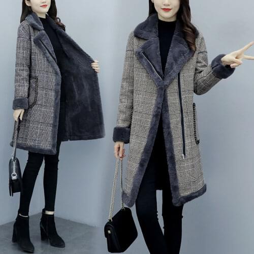 Autumn Winter Women Outerwear Thick Warm Jacket Imitation Lamb Velvet Parkas Plaid Women Parkas Slim Jackets Female Jackets