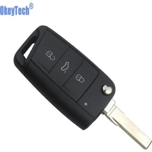 OkeyTech 3 Buttons Flip Folding Key Shell For VW Golf 7 GTI MK7 Skoda Octavia A7 Seat Remote Keyless Fob Case Auto Replacement