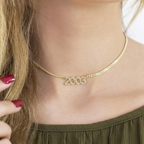 Stainless steel 1980-2020 year of birth necklace men and women Cuban chain number pendant necklace jewelry gift