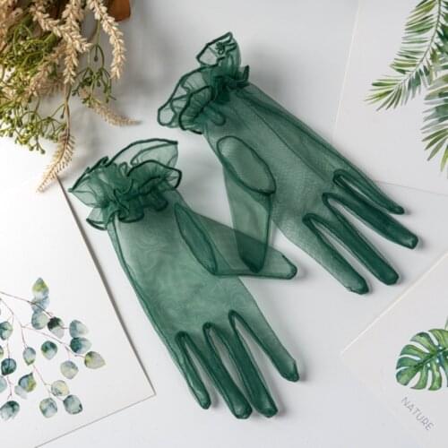 Lace Full Finger Gloves 1 Pairs Women Gloves Fashion Short Tulle Gloves Elastic Etiquette Lotus Leaf Shears Gloves