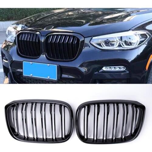 1 Pair For BMW G01 G02 G08 X3 X4 2017-2021 Front Grille Kidney Grill Double Slat Gloss Black Car Styling Auto Accessories