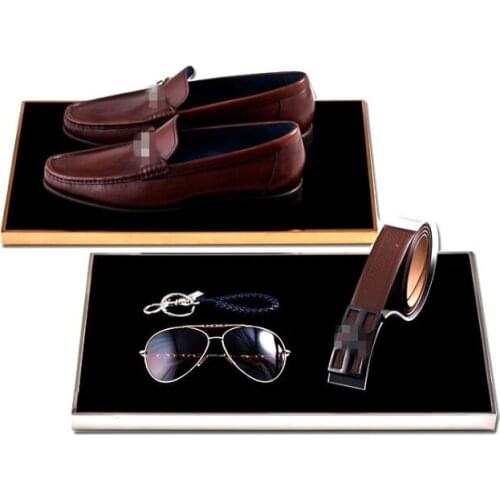 High quality luxury tray stainless steel glasses storage rack shoes bag jewelry watch display stand rack A4 flannelette holder