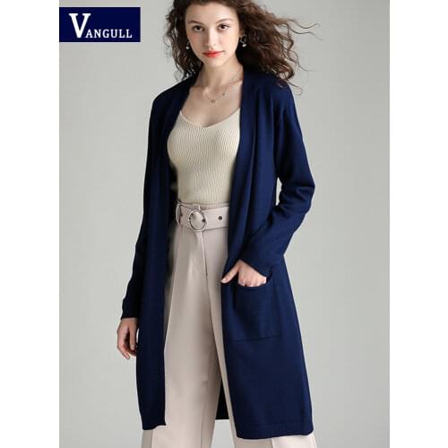 Vangull Solid Soft Casual Cardigan Women Sweater Autumn Long Open Stitch Sweater Pocket Loose Home Back Split knitted Sweater