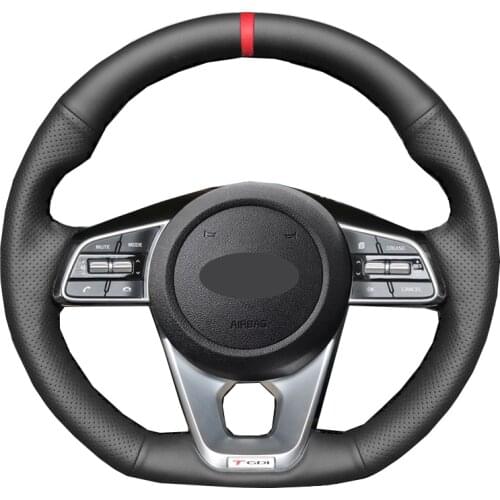 Hand Sewing Car Steering Wheel Cover Wrap For Kia K5 Optima 2019 2020 Forte GT 2019-2021 Ceed Cee'd GT 2018 2019 Red Marker