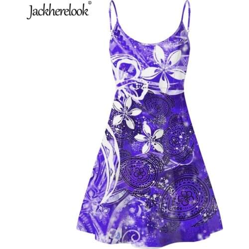 Jackherelook Sexy Backless Dress Polynesian Tribal Hibiscus Printing Women Spaghetti Strap Sleeveless Dress Beach Short Dresses