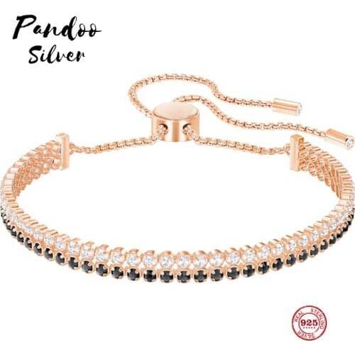 PANDOO Fashion Charm Pure 925 Silver Original 1:1 Copy, Exquisite Slim Adjustable Bracelet Female Luxury Jewelry Gifts