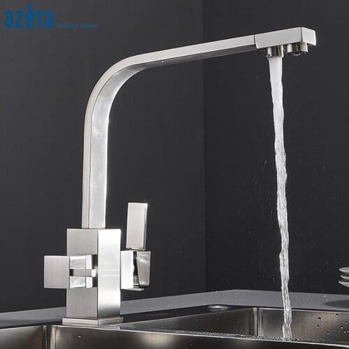 Azeta 360 Degree Rotation Tap 3 Way Filter Kitchen Faucet Drinking Water Kitchen Mixer Deck Mounted Kitchen Sink Tap AT9638BN