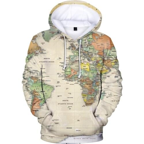 3D World Map Hoodie Mens/Women Casual Sweatshirt Fall/Winter World Map Hoodie Brand Design Boys/Girls Sportswear Cap