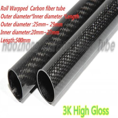 500mm 3k Carbon Fiber Tube 24mm 25mm 26mm 27mm 28mm 29 30mm 30mm 32mm 34mm (Roll Wrapped) Light Weight, High Strength