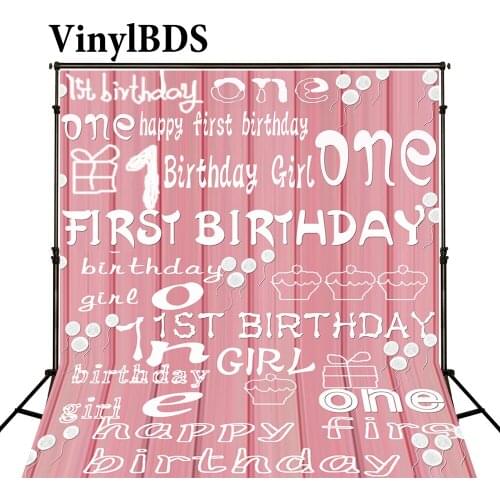 VinylBDSD Pink Happy 1st Birthday Photography Backdrop Baby Digital Graffiti Princess Background for Photocall Birthday Party