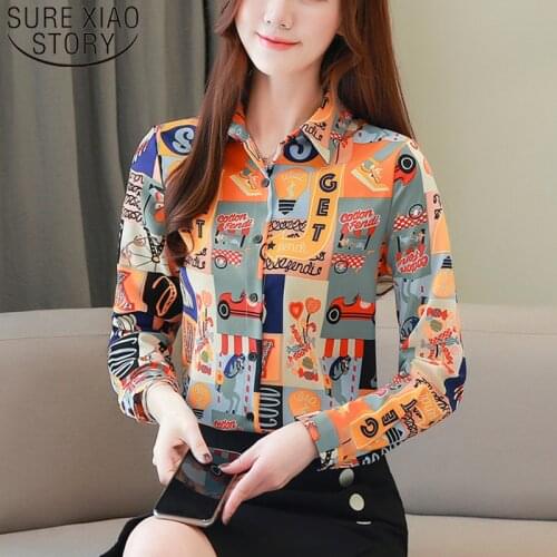 2021 Spring Office Lady Style Long Sleeve Cartoon Women Blouse New Fashion Vintage Clothing Loose Printed Shirt Cardigan 8116 50