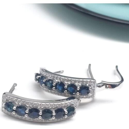 Earrings natural dark blue sapphire gemstone solid 925 silver gemstone earrings for woman silver earring