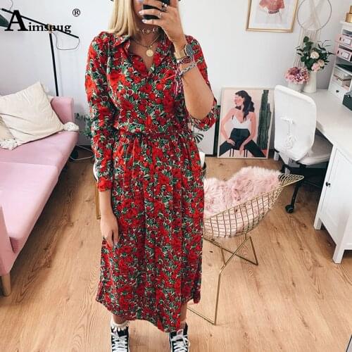 Aimsnug 2020 Ladies Elegant Long Maxi Dress Patchwork Boho Flower Print Summer Autumn Dresses Plus size Women Casual Loose Dress