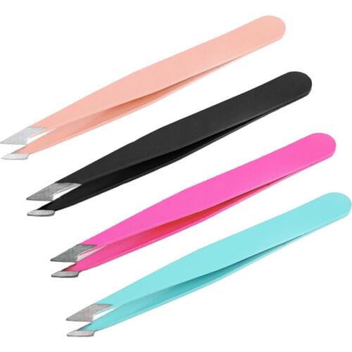 1pcs Stainless Steel Eyelashes Extension Tweezers Flat Slanted Eyebrow Clips Face Hair Removal Tweezer Makeup Beauty Tools