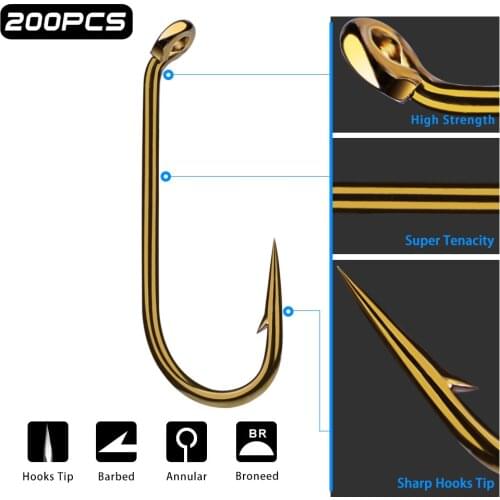 200Pcs Fly Fishing Hooks 8/12/14/16 Size Single Hook Japanese Fly Assist Fishhook High Quality Trout Fishing Accessories