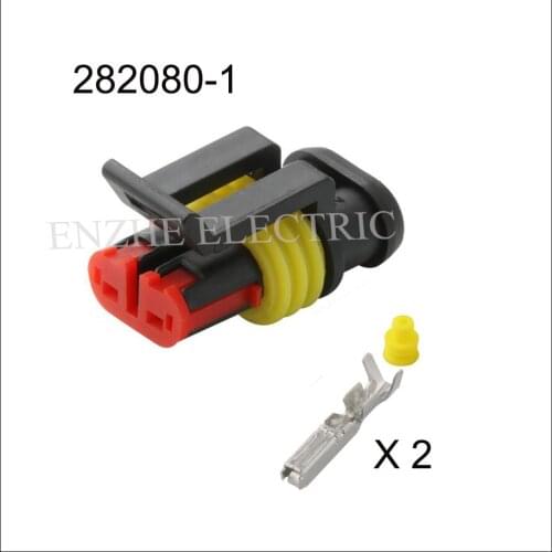 10SET include Terminal and seal 282080-1 car wire connector 2P female cable connector terminal black Plug socket seal