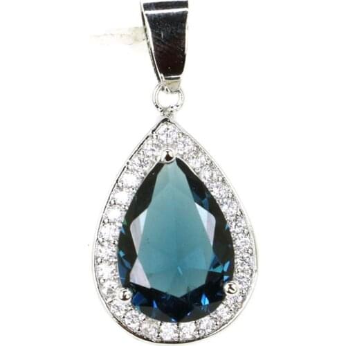 28x14mm Lovely Drop Water Jewelry Set Created London Blue Topaz CZ For Ladies Daily Wear Birthday Gift Silver Pendant Earrings