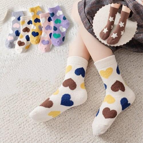 3 Pairs/lot Winter Childrens Coral Velvet Cotton Stars Socks Student Thicken Keep Warm Socks Floor Socks Boys Girls Sock