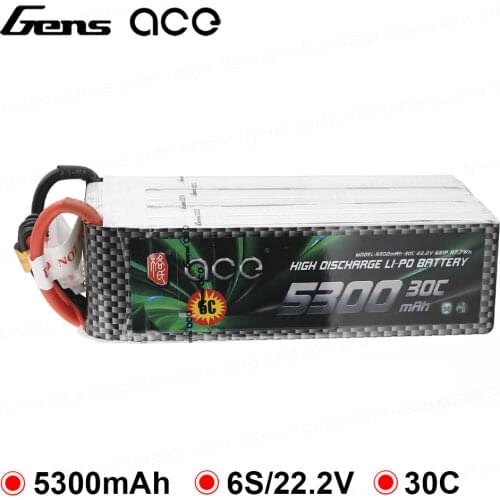 Gens ace Lipo Battery 6S 5300mAh 30C-60C Lipo 22.2V Battery Pack for Align Helicopter GAUI Airplane KDS Car Boat RC Accessories