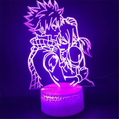 Anime Fairy Tail 3D Visual Light LED Night Light Natsu Dragneel and Erza Scarlet Touch Illusion Table Lamp Home Decoration Light